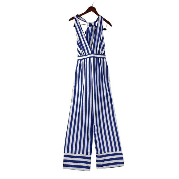 WAYF Size S Halter Jumpsuit Striped Sailor Nautical Coastal Spring Summer Preppy - Picture 2 of 10